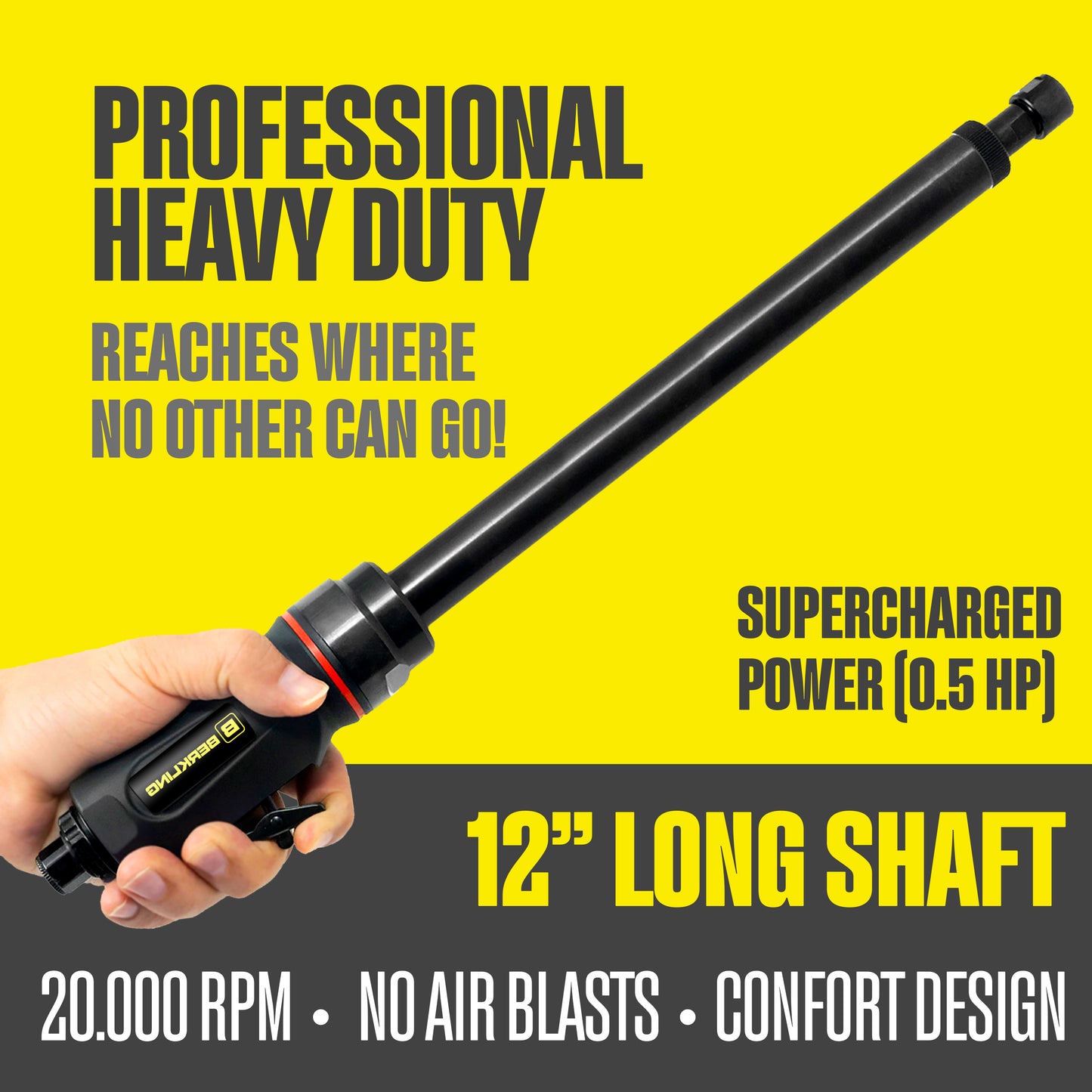 BT 6321-12 1/4“ Pneumatic Air Powered Professional Grade Straight Die Grinder with 12" Extended Shaft