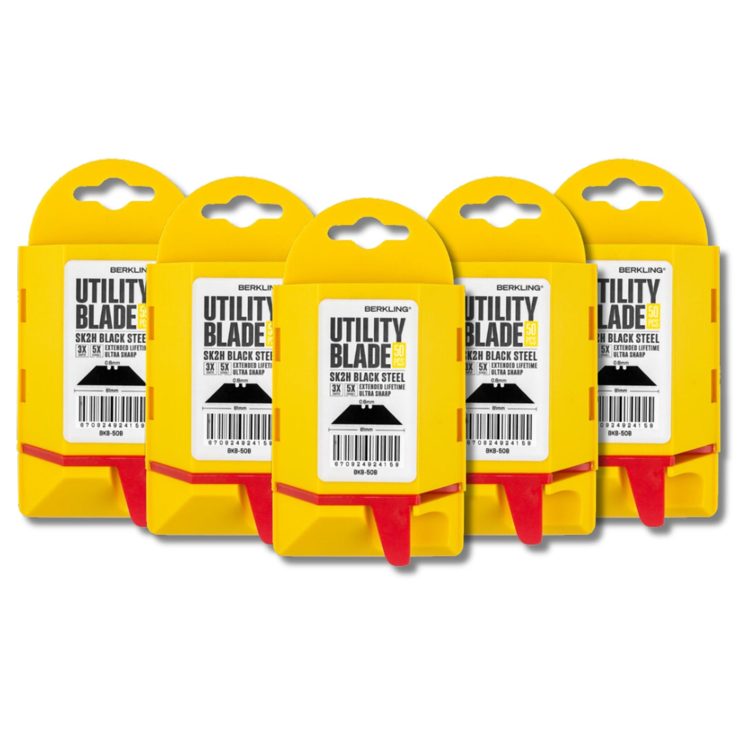 Berkling Paquete de 50 cuchillas para cuchillos multiusos con dispensador, acero negro endurecido SK2H, ultra 3 veces más afiladas y 5 veces más duraderas, compatibles con la mayoría de los cortadores de cajas