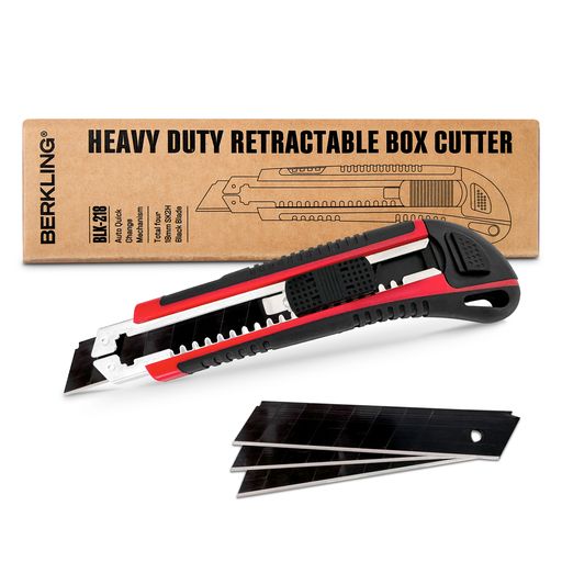 Berkling Cuchillo utilitario retráctil de 18 mm con 4 cuchillas de repuesto negras SK2H, marco de aluminio duradero y resistente