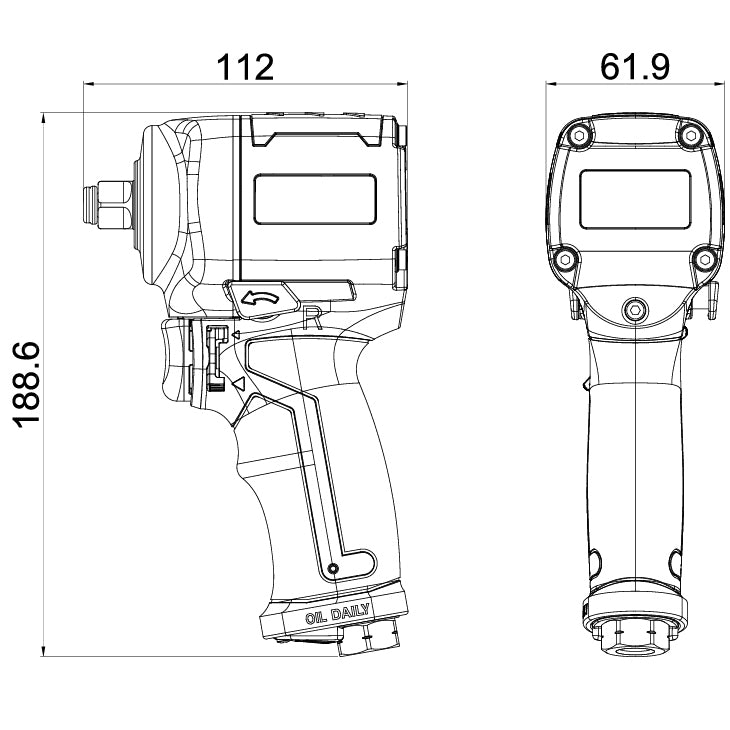 2443J 1/2" Mini Compact Pneumatic Impact Wrench - Berkling