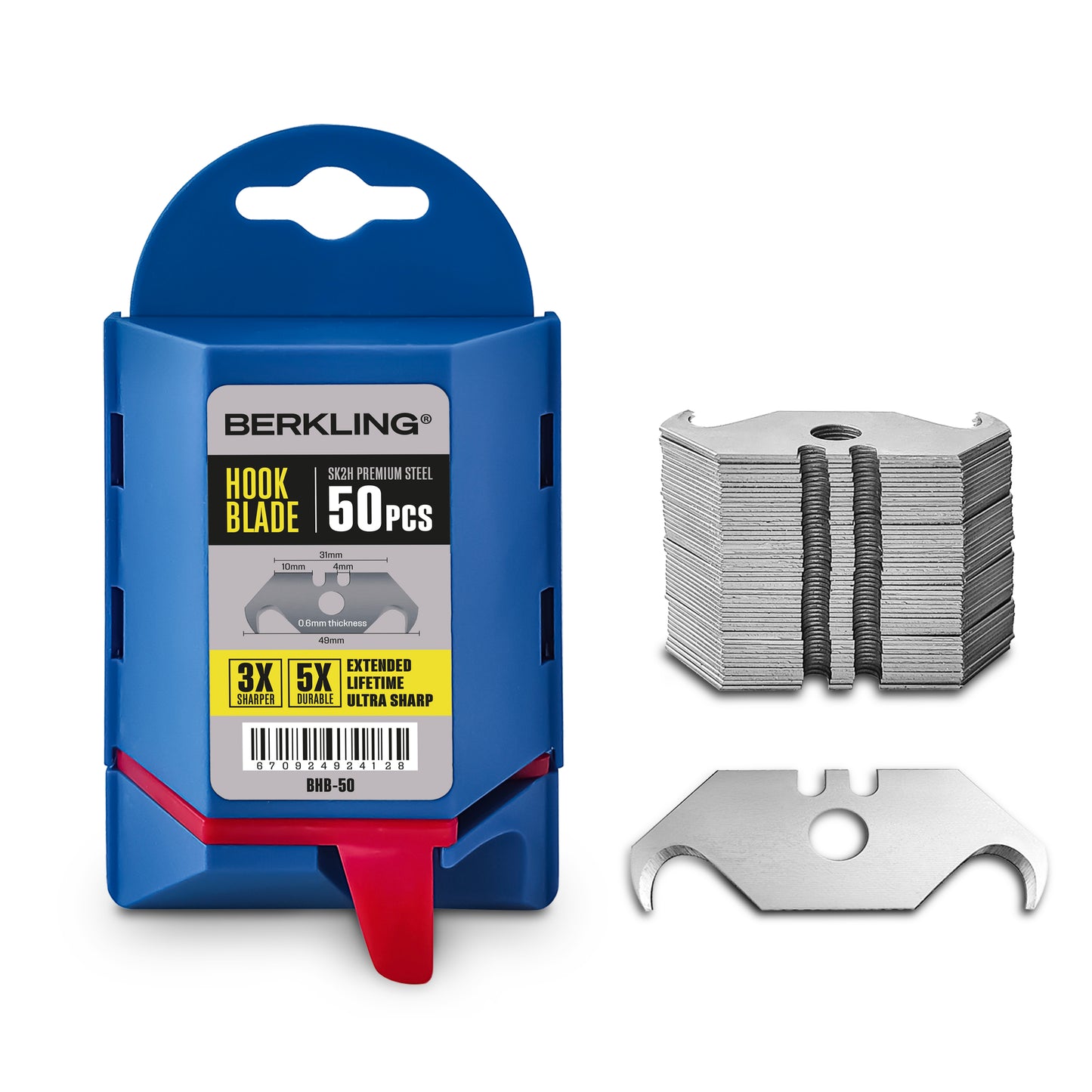 Berkling Hook Blade SK2H Utility Knife Blades, 50-Pack with Dispenser