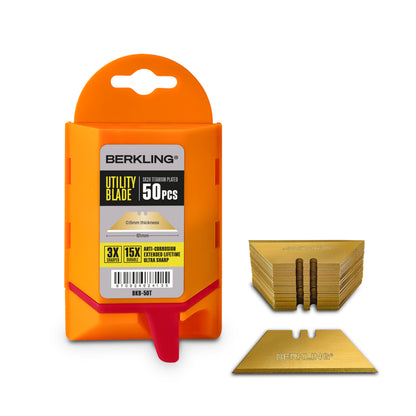 Berkling Titanium Plated SK2H Utility Knife Blade Set, 50-Pack with Dispenser