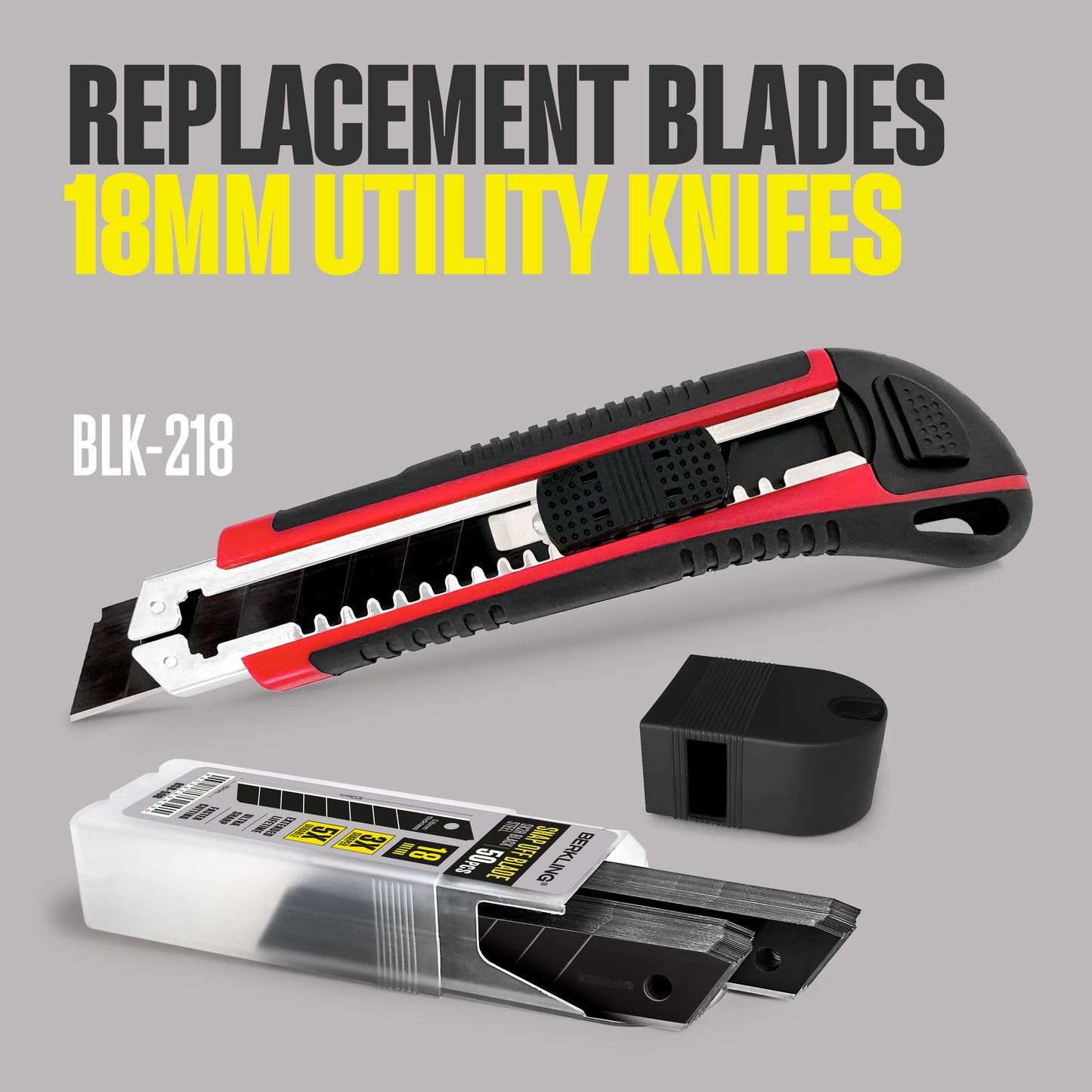 Berkling 18mm Utility Knife Blades, SK2H Blackened Steel Replacement Blade, Pack of 50