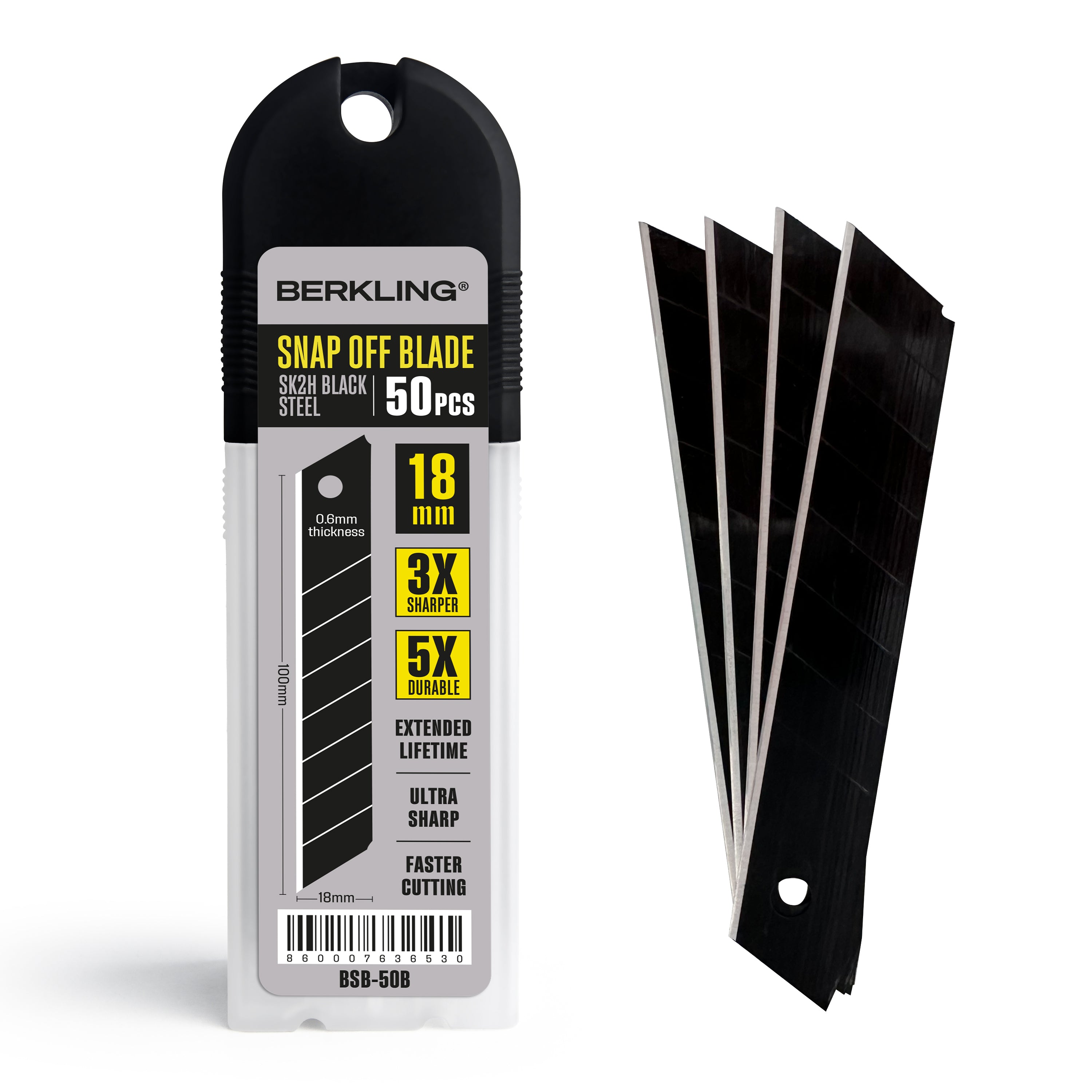 Berkling 18mm Utility Knife Blades, SK2H Blackened Steel
