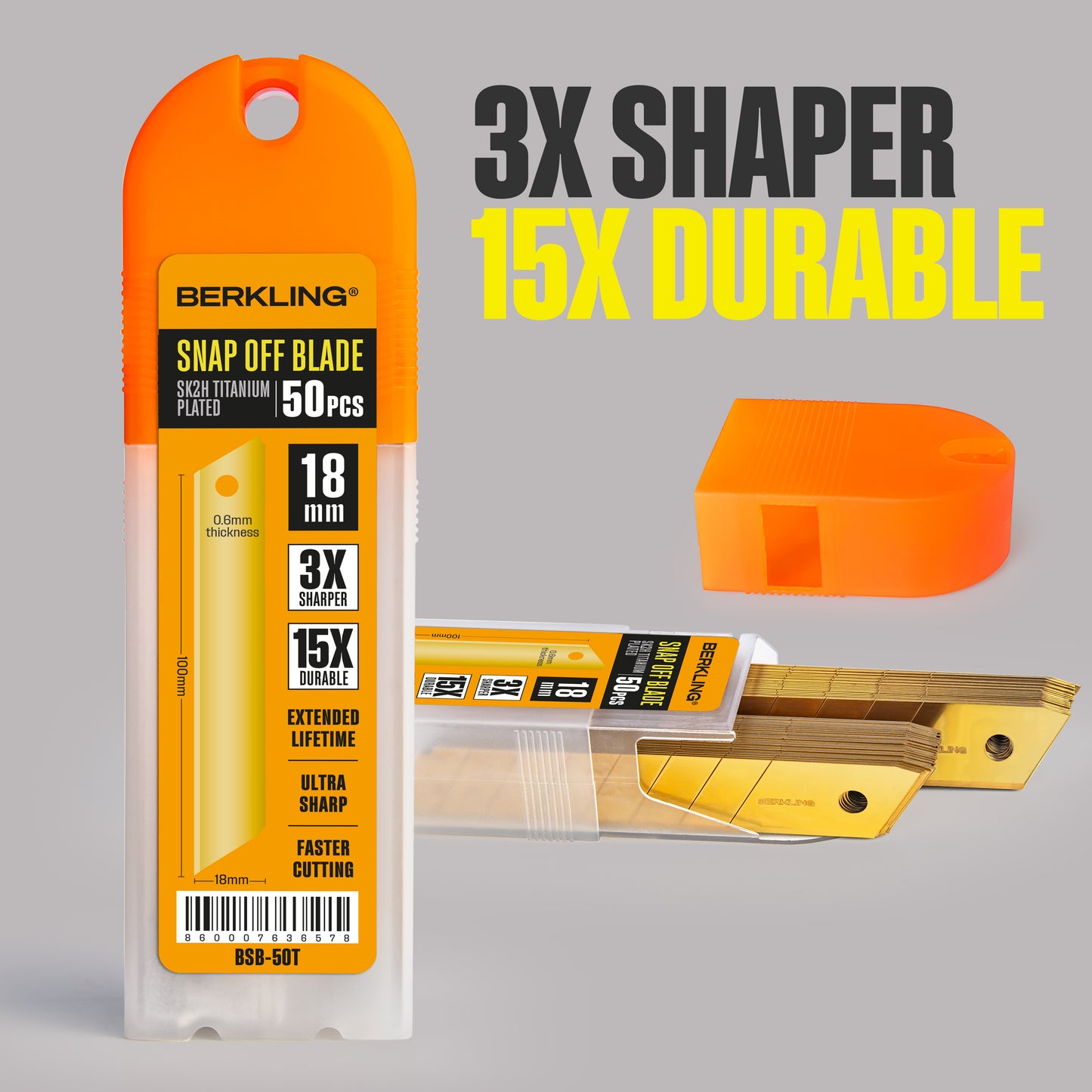 18mm Titanium-Plated SK2H Utility Knife Blades - Pack of 50 | Berkling