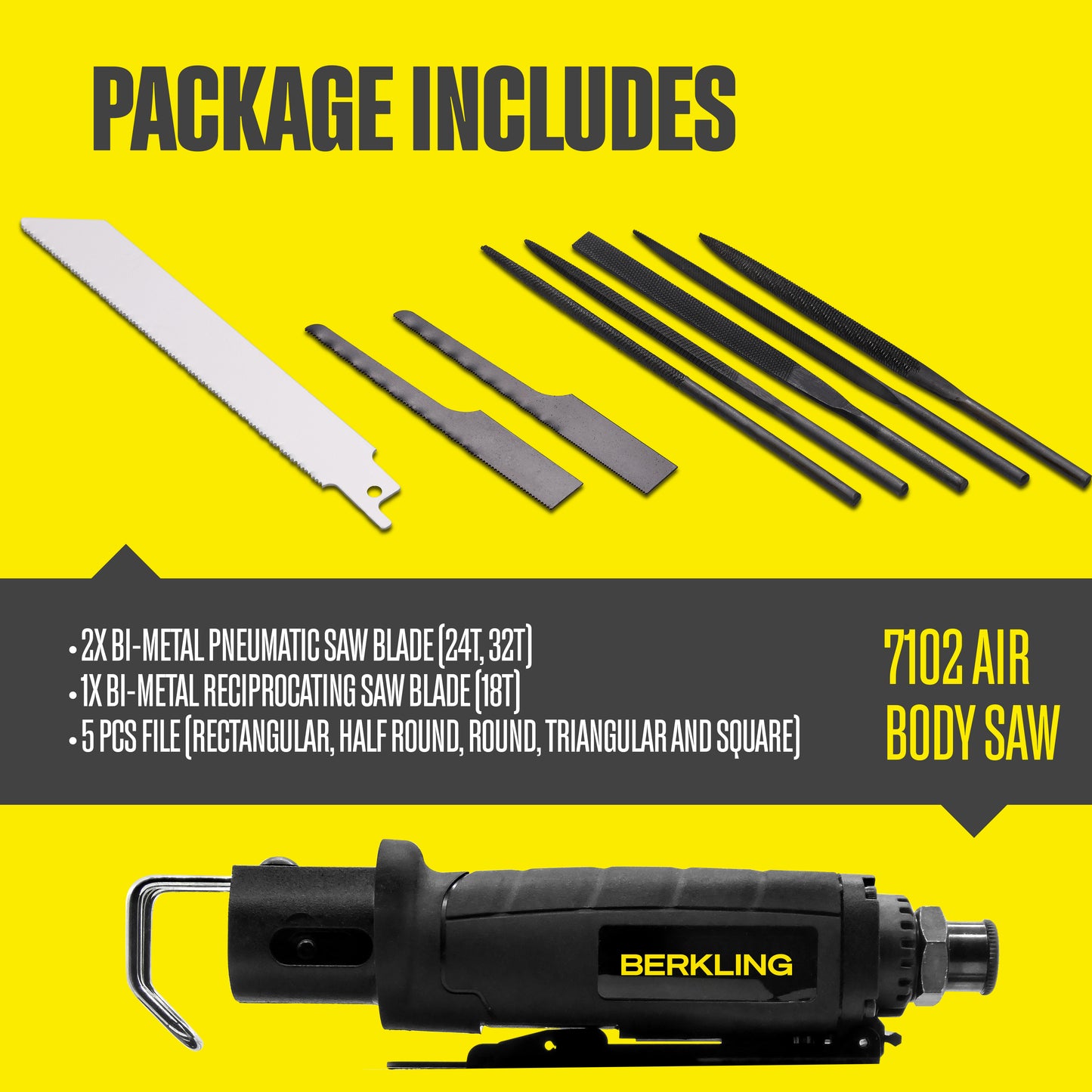 7102 Multi-function Compact Low Vibration 2-in-1 Air Saw / Air File with 8pcs Accessories