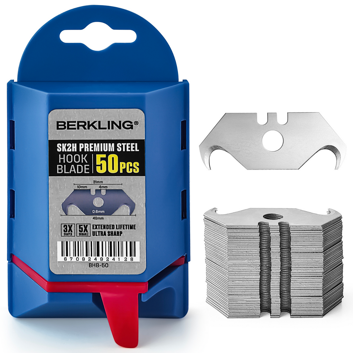 Berkling SK2H Hook Utility Knife Blades 50Pack 3X Sharper & 5X More Durable