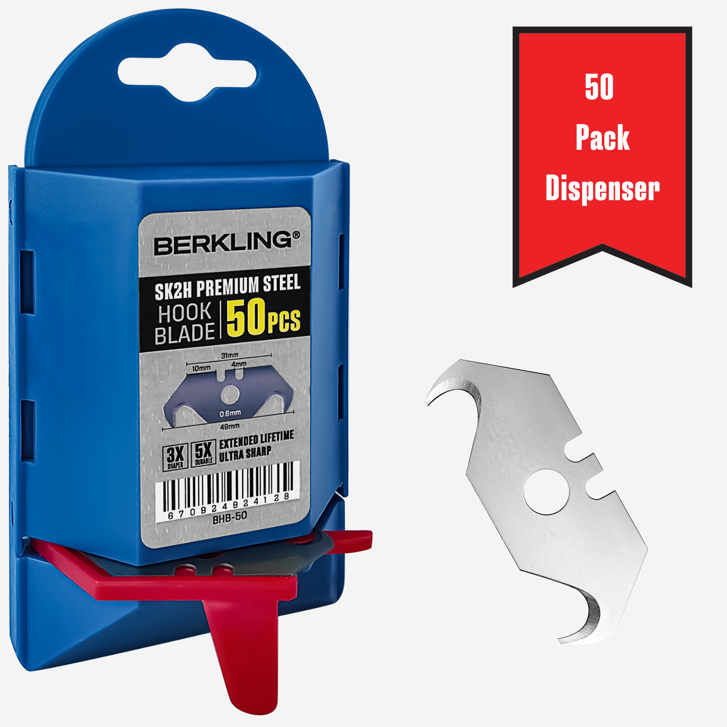 Berkling SK2H Hook Utility Knife Blades 50Pack 3X Sharper & 5X More Durable