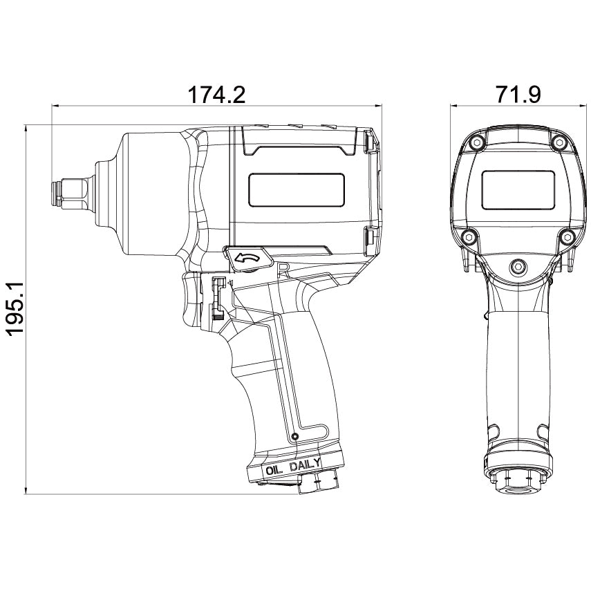 1/2" SQ Drive Composite Heavy Duty Air Impact Wrench Twin Hammer Mechanism Manufacturers And